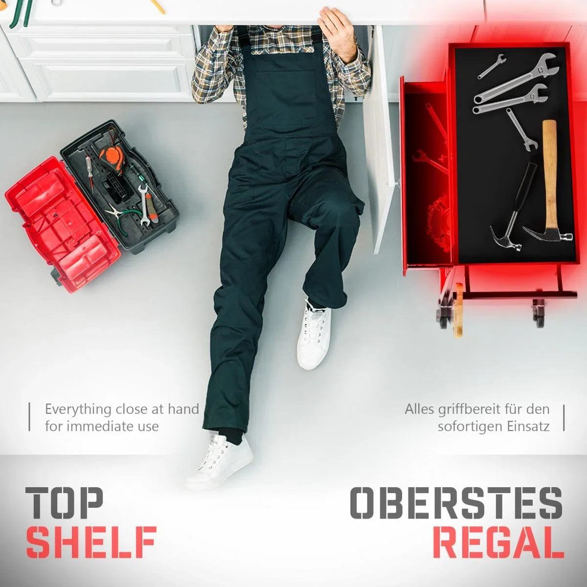 Gereedschapswagen XXL - 4 laden - Rood / zwart