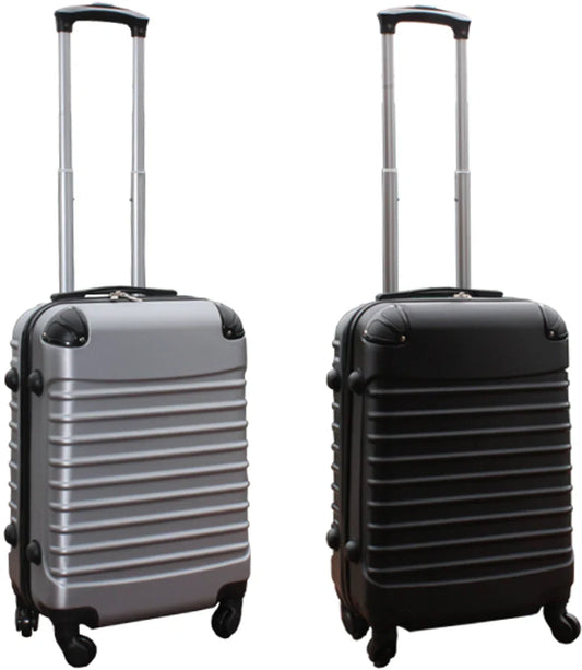Kofferset 2-delig ABS handbagage koffers - met cijferslot - 39 liter - zwart - zilver