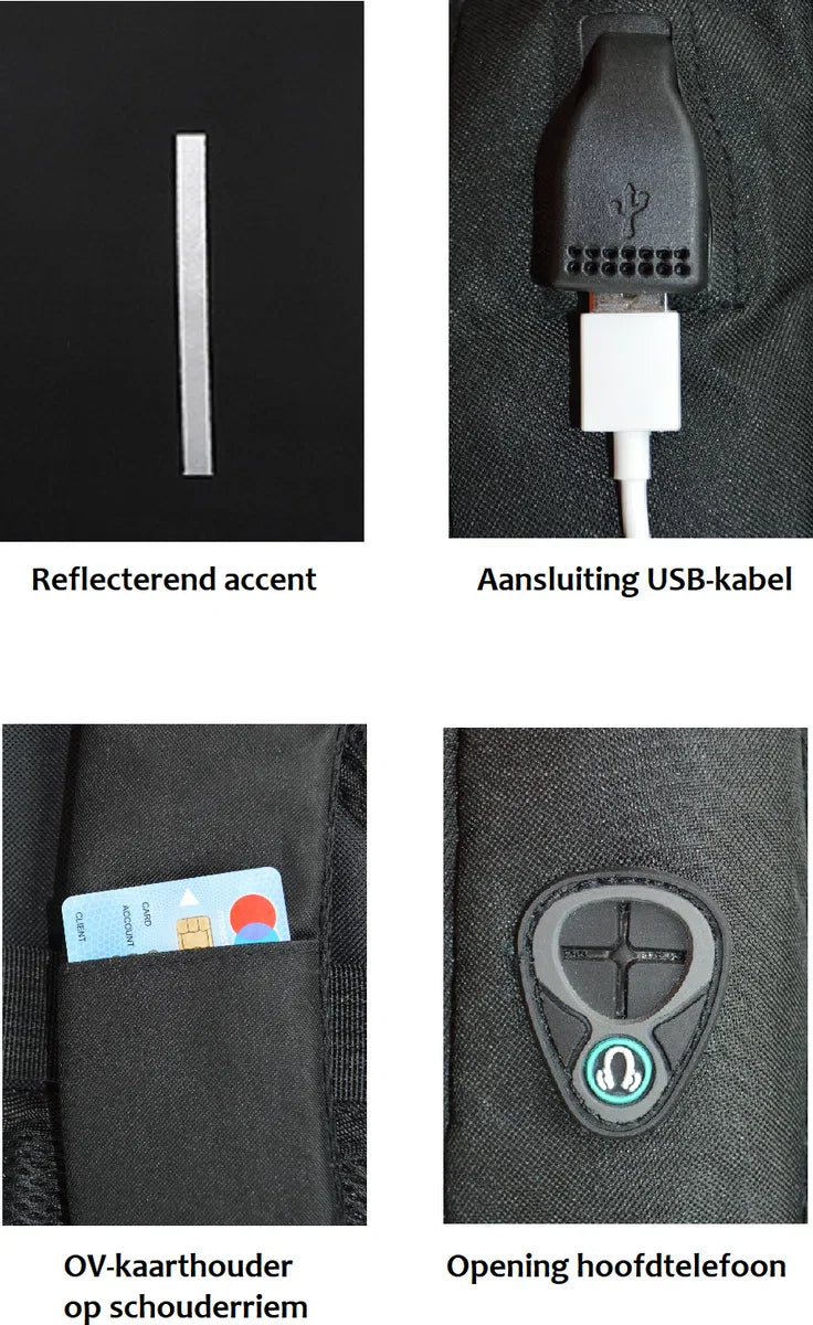 Anti-diefstalrugzak / 40x28x14cm (20l)/ laptop 15,6 inch / USB-oplaadpoort / zwart / powerbank (20mAh)