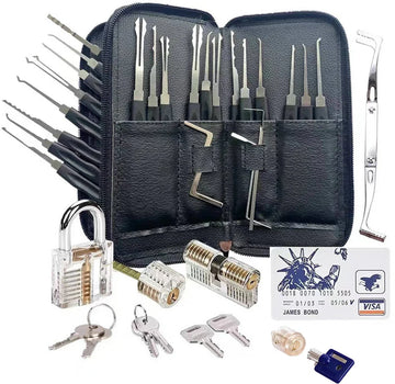 Lockpick set 46 set - Meest uitgebreid - Voor beginners en gevorderden - Survivalset - Incl. 4 doorzichtige sloten + 3 bonus levels - Handleiding