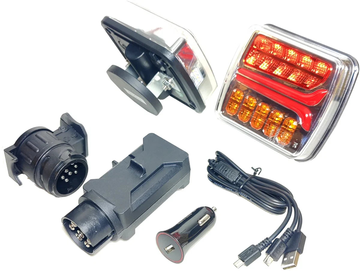 Wireless rechargeable Magnet IP65 LED lighting set for trailer or bike carrier 10-30 V 7&13 pin
