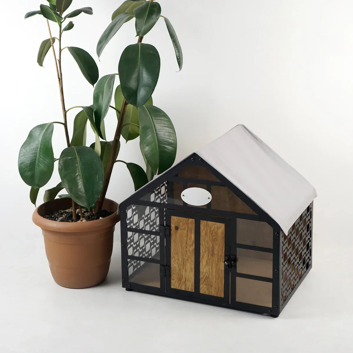 Dog Crate - Dog Kennel - Wooden Dog Crate - Indoor Dog Kennel - Metal and Wooden Dog Kennel - Pet Furniture - Durable Dog Kennel - Stylish Dog Kennel - SMALL - Black 67x57x55 cm