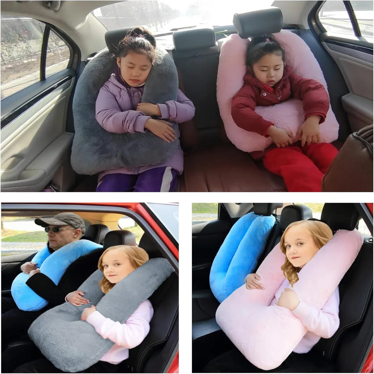 Children's Travel Pillow, Neck Pillow, Car Sleeping Pillow for Long Journeys, U-Shape, Car Seat Belt Pillow, Kids Travel Pillow, Faux Rabbit Fur Grey