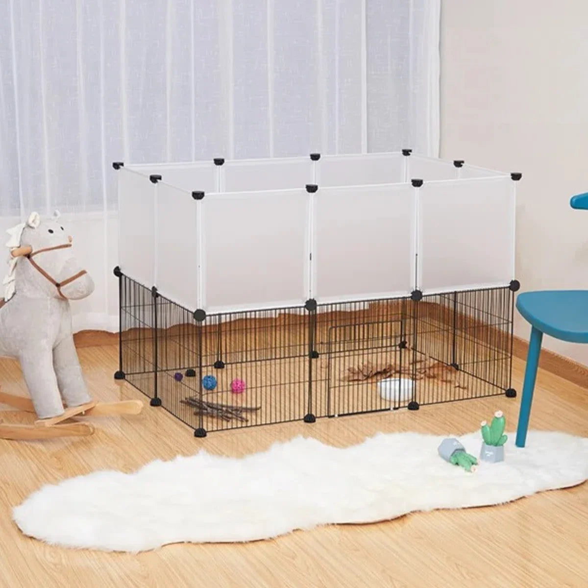 Pet enclosure - Cat enclosure - Dog enclosure outdoor - Indoor rabbit hutch - Rabbit run - Chicken coop - Run - Outdoor animal enclosure - 107 x 72 x 72 cm - White