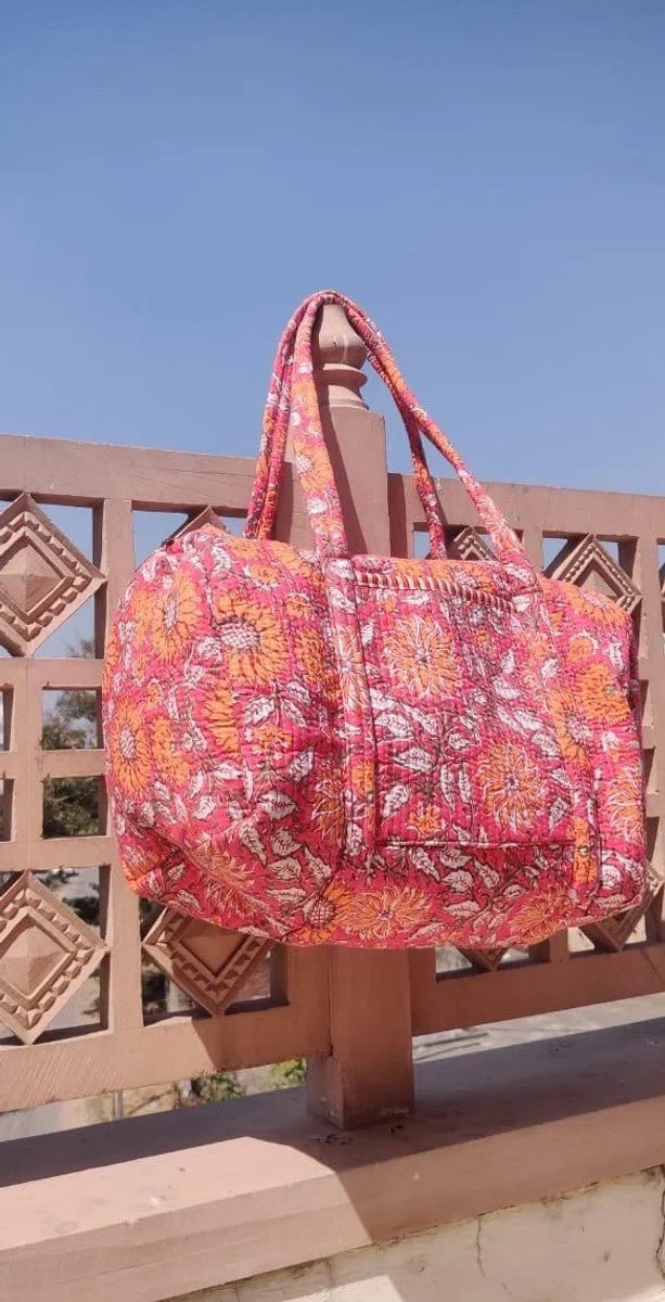 Weekendtas - Schoudertas - India - Luiertas - Groot - Dufflebag - Rood Oranje bloemen