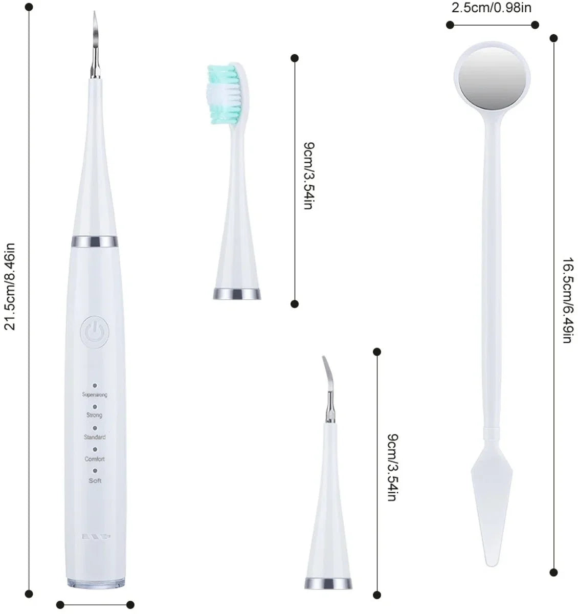 Bolmans - Electric Sonic Dental Scaler - Tartar Remover - Teeth Cleaning - Teeth Whitening - Toothbrush - Tartar Remover - Incl. 4 Tartar Hooks Oral Care