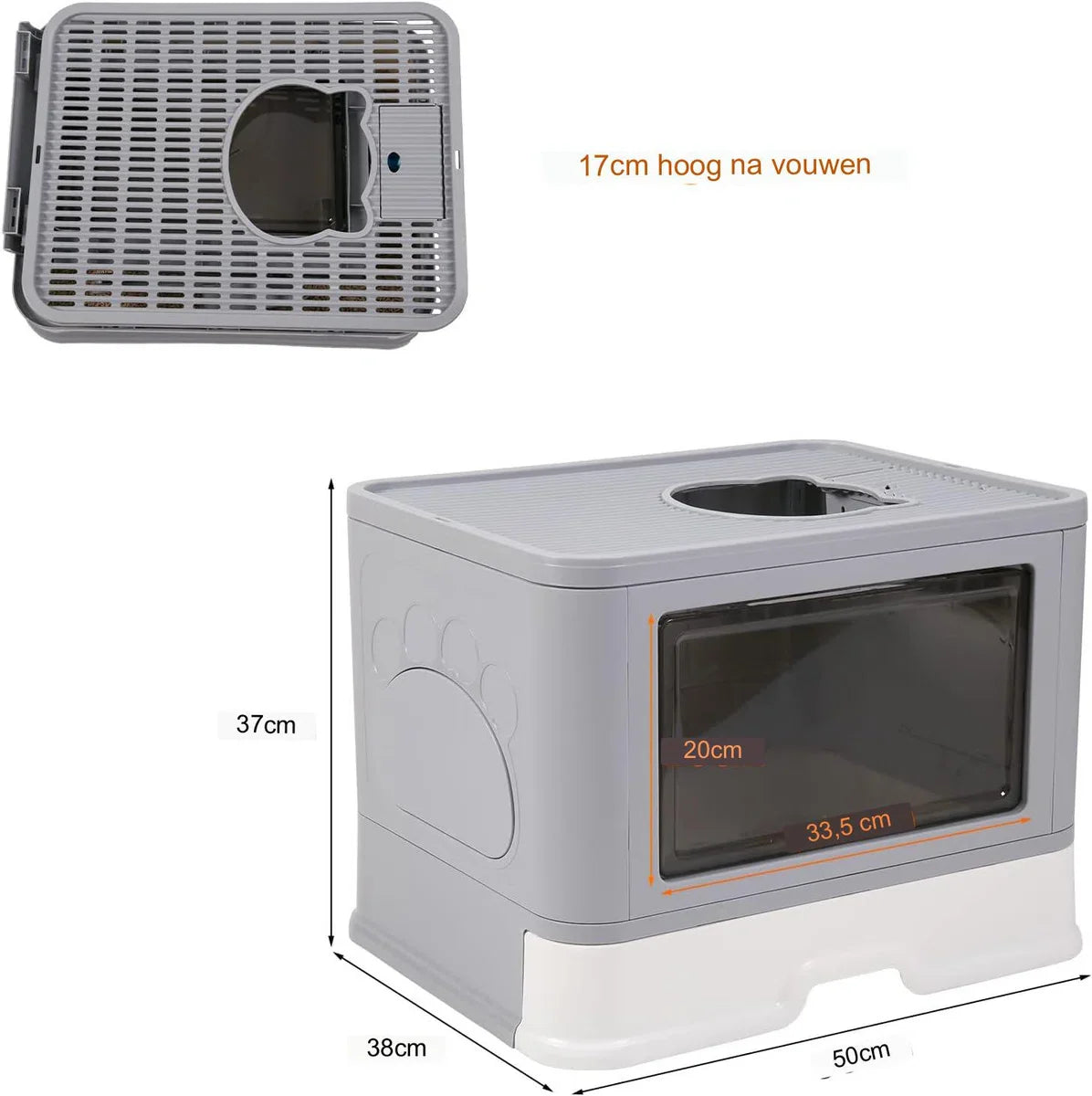 Covered Cat Litter Box - Large Opening - XXL Foldable Litter Tray - Scoop - Cat Brush - No Odor and Litter Tracking