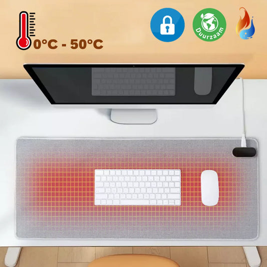 Heated infrared desk pad grey cotton / mouse pad / desk heater / heating mat / desk mat - 80x33cm - touchpad with adjustable temperatures - warm hands and feet