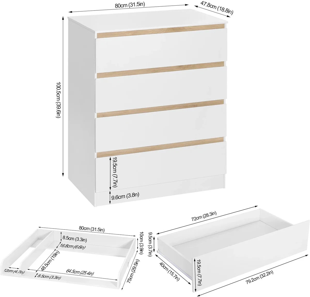 Baby Commode Ladekast - Multifunctionele Verzorgings- en Organisatieoplossing voor de Babykamer en Slaapkamer - Wit