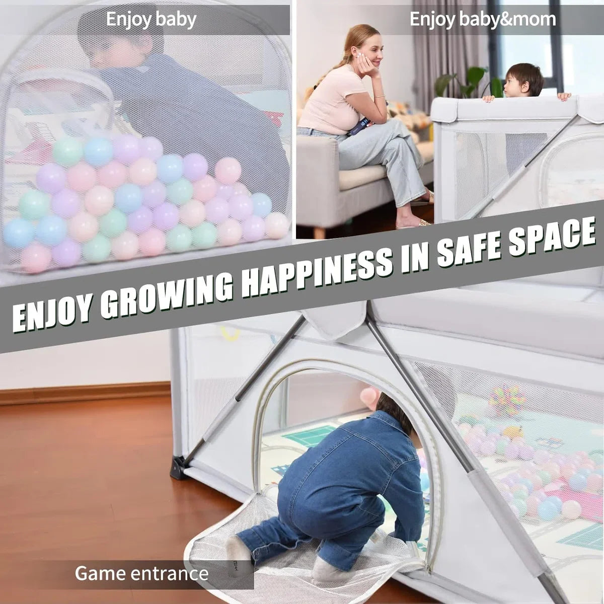 Foldable play area for babies and children, large playground, portable playpen with fence for indoor and outdoor use, (120 x 160 cm)