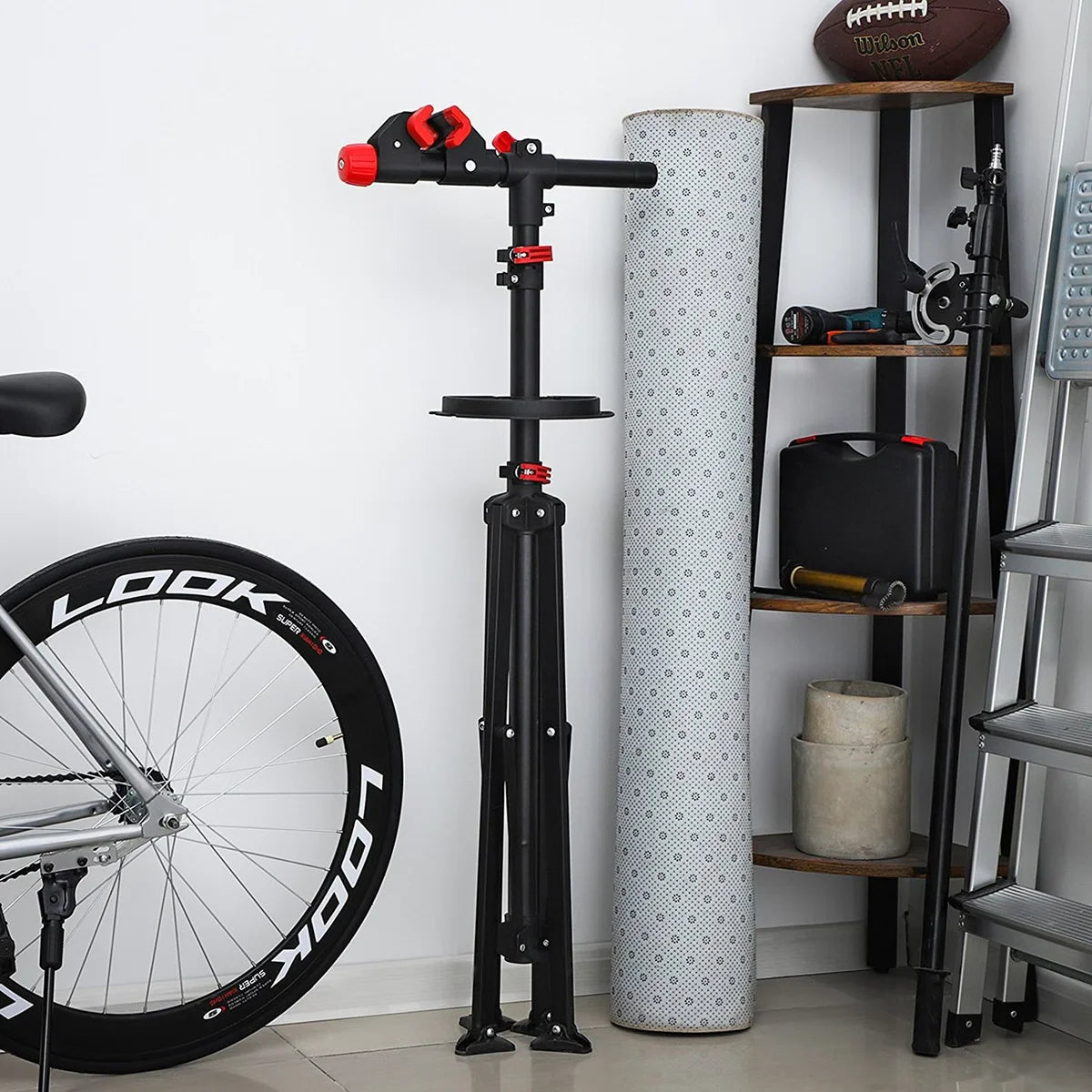 | Sterke fietsmontagestandaard met gereedschapsbakje | 360° Draaibare/verstelbare reparatiestandaard | Universele fietsstandaard | Lichtgewicht en eenvoudig draagbaar.
