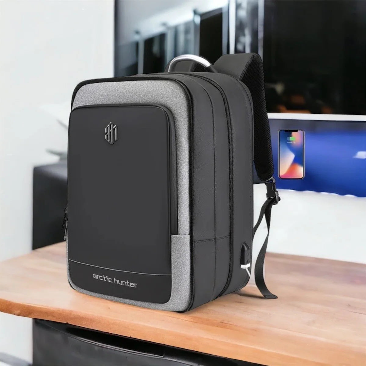 Arctic Hunter Rugzak - Laptop Rugtas - Laptoptas - Aktetas - 17 Inch - Waterafstotend - Zwart - USB