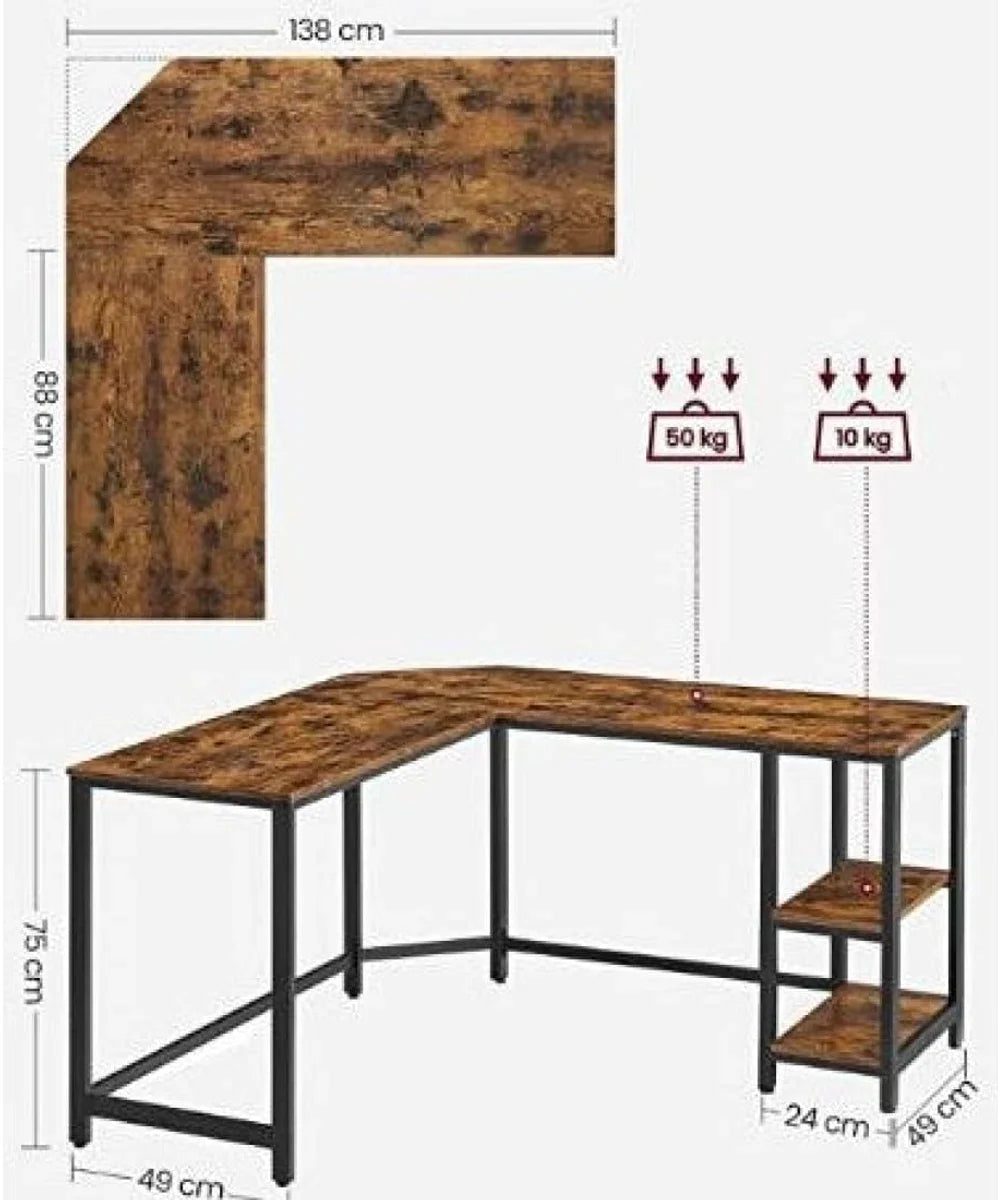 Rocket - MIRA Home - Bureau - Laptoptafel - L-vormig - Hout/Metaal - Bruin/Zwart - 138x138x75