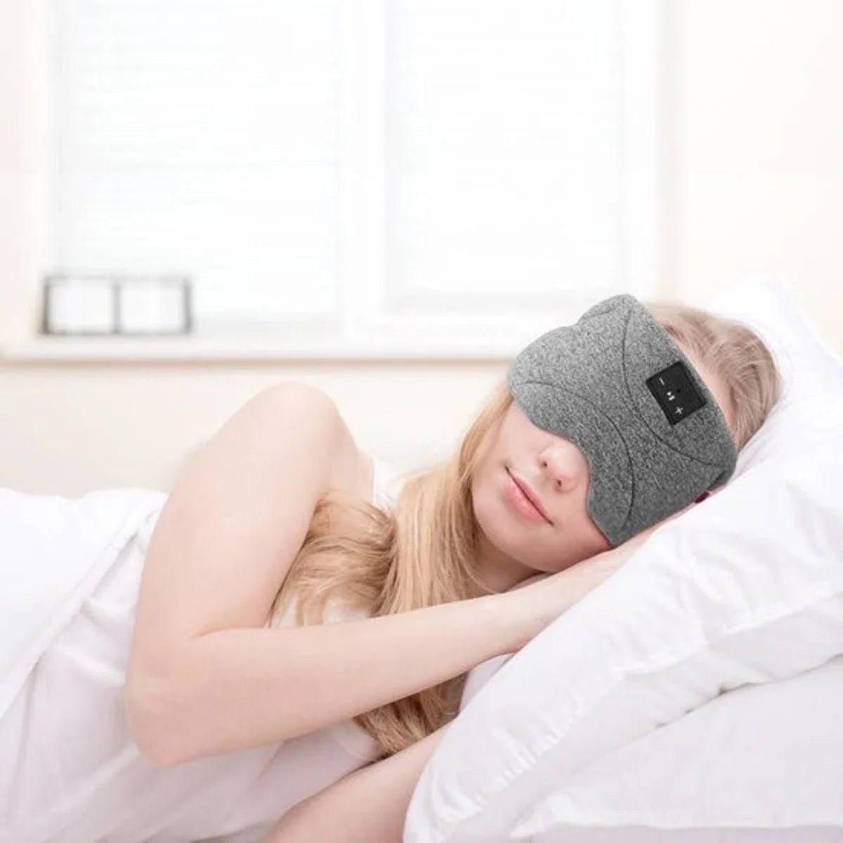 Bluetooth slaapmasker (premium) - Beste keuze - 100% verduisterend - Ultraplatte 'spons speakers' (perfect voor zijslapers) - Koel en ademend materiaal - Volledig verstelbaar - Uitstekende geluidskwaliteit - Batterij: 13 uur - Grijs