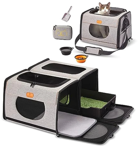 transportbox groot, transportbox kattenreis transport voor katten, opvouwbare kattentransportboxen, kattenmand Eén voor kattenbak en zachte kattenkooi 2-in-1 dubbele dierendragertas