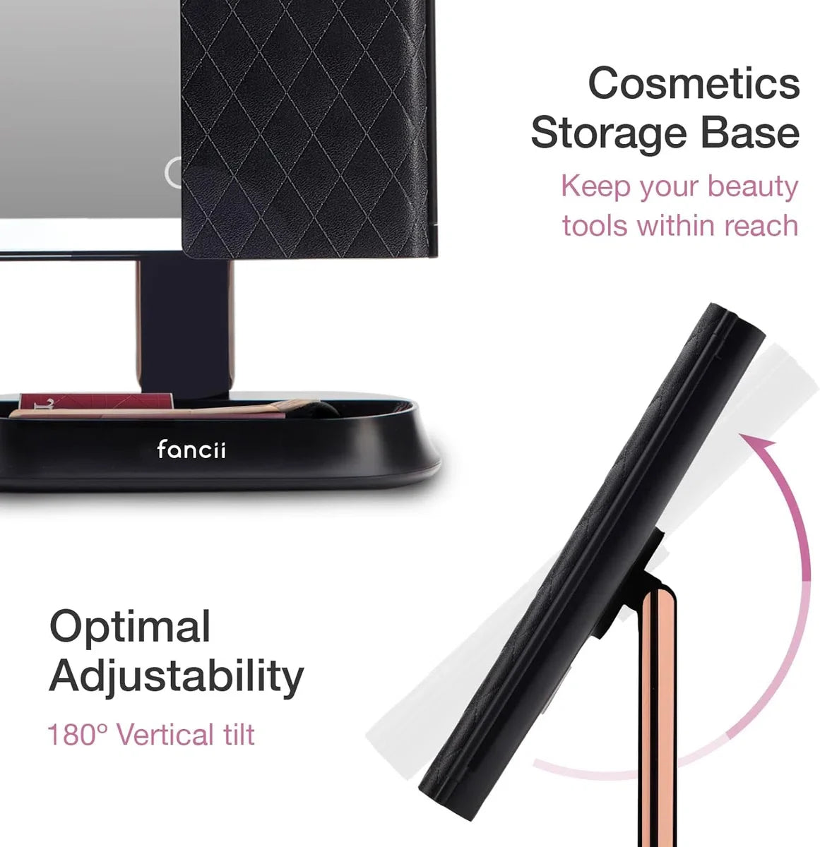 Make-up Spiegel met Natuurlijke LED Licht en 5x & 7x Vergroting - Driedelige Make-up Mirror met dimbare Verlichting Touch Screen Stand - Sora (Zwart)