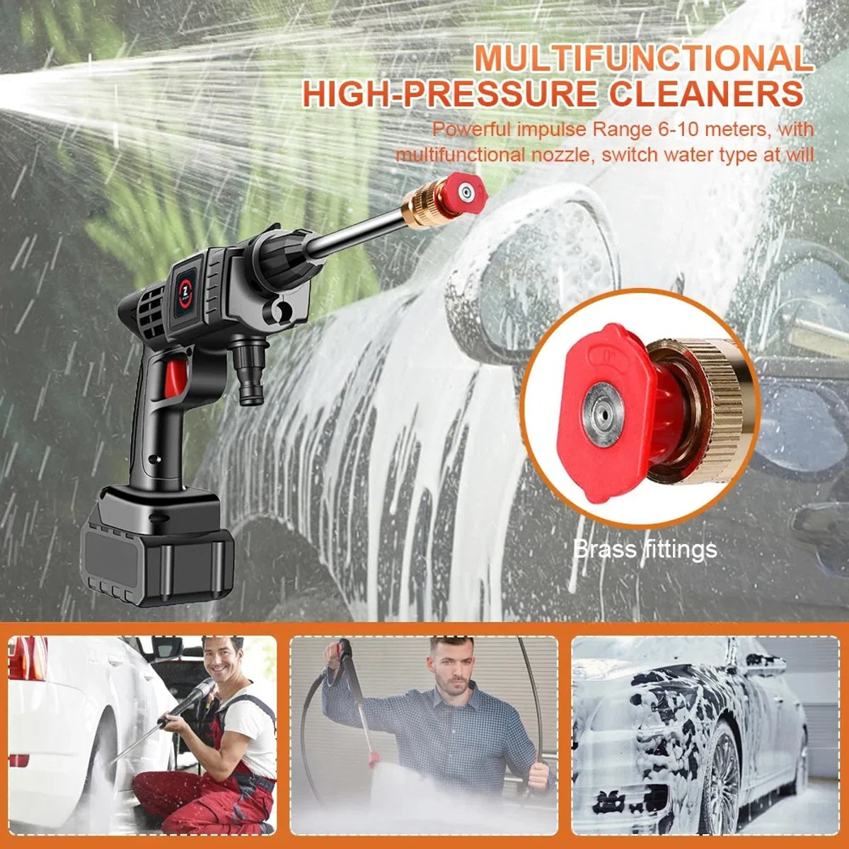 Elektrische hogedrukreiniger - 200W - Draadloos - 10000mAh batterij - Hogedrukreinigers - Terrasreiniger - 21V Accu - Auto Wassen - Water - Met hogedrukreinigeraccessoires - Reinigingsmachine