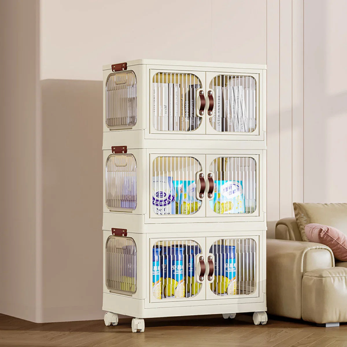 Storage boxes - Storage boxes with lid - Storage box - Storage cabinet - Foldable - Storage cabinets with doors - With wheels - Width 47cm - 3 layers - Storage - Organizer - Tidy up - Kitchen - Bathroom - Living room - Bedroom