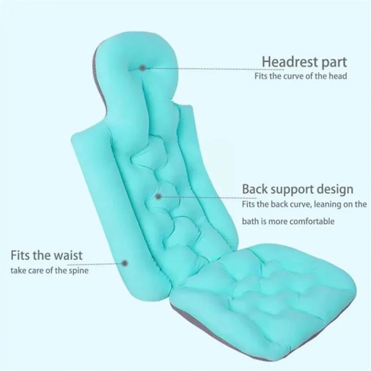 Luxury Bath Pillows - Blue - Anti-Slip Spa Head Rest Cushion Back Support - Bathing - Waterproof Baby Pillow - Organic Material