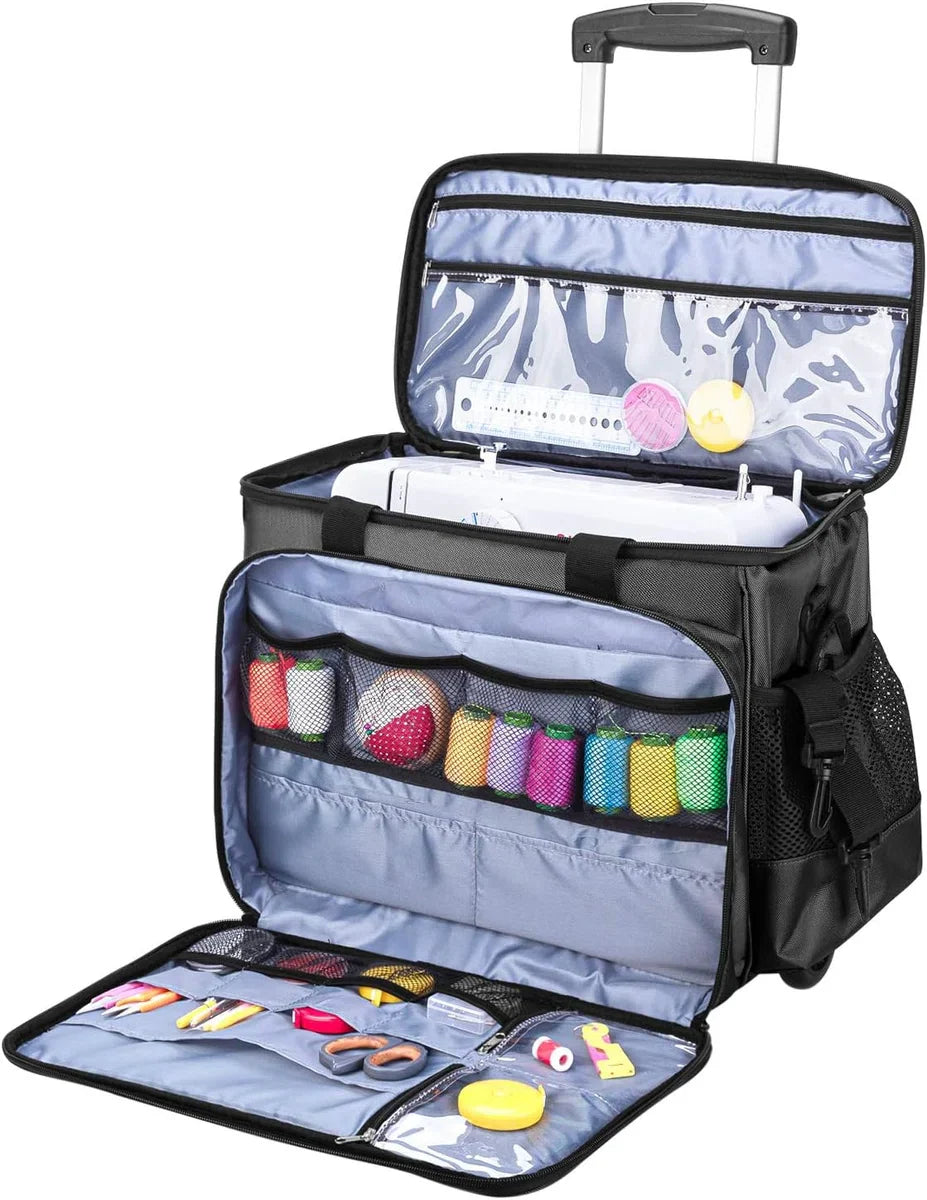 Naaimachinetas met Verwijderbaar Kussen - Naaimachine trolley - Rollende Naaimachinetas - Trolley Koffer voor Naaimachine en Extra Naai-accessoires - Zwart