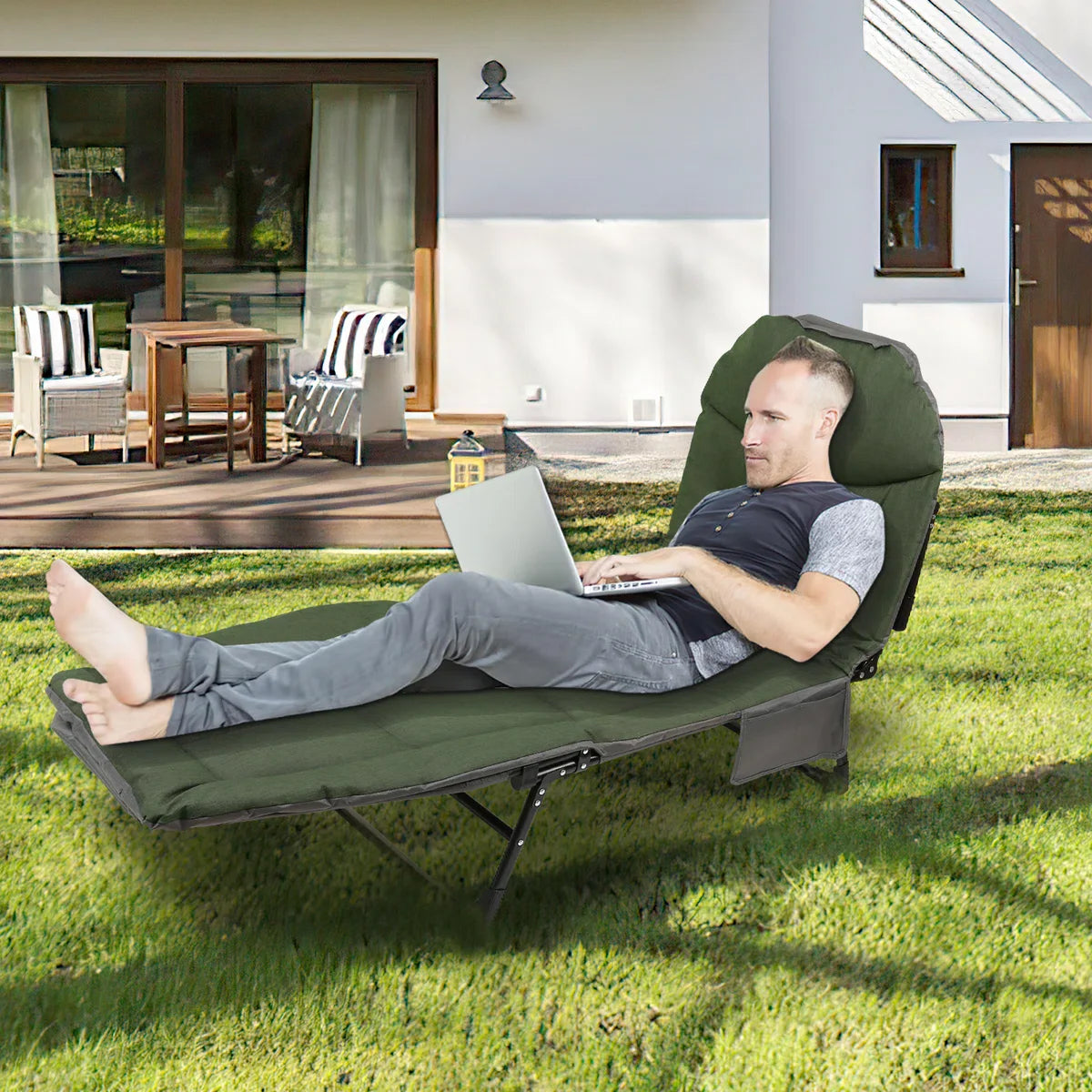 Kampeerbed - Opvouwbaar - Ligbed - Veldbed - Campingbed - Verstelbaar - Karper stretcher - Bedchair - 195 x 65 x 32 cm - Groen