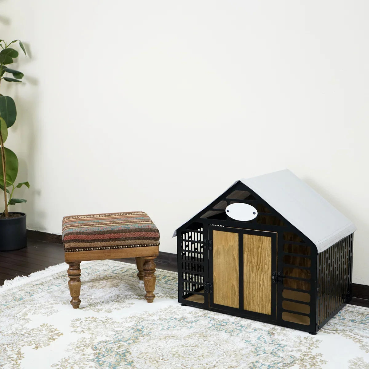 Dog Crate - Dog Kennel - Wooden Dog Crate - Indoor Dog Kennel - Metal and Wooden Dog Kennel - Pet Furniture - Durable Dog Kennel - Stylish Dog Kennel - SMALL - Black 67x57x55 cm