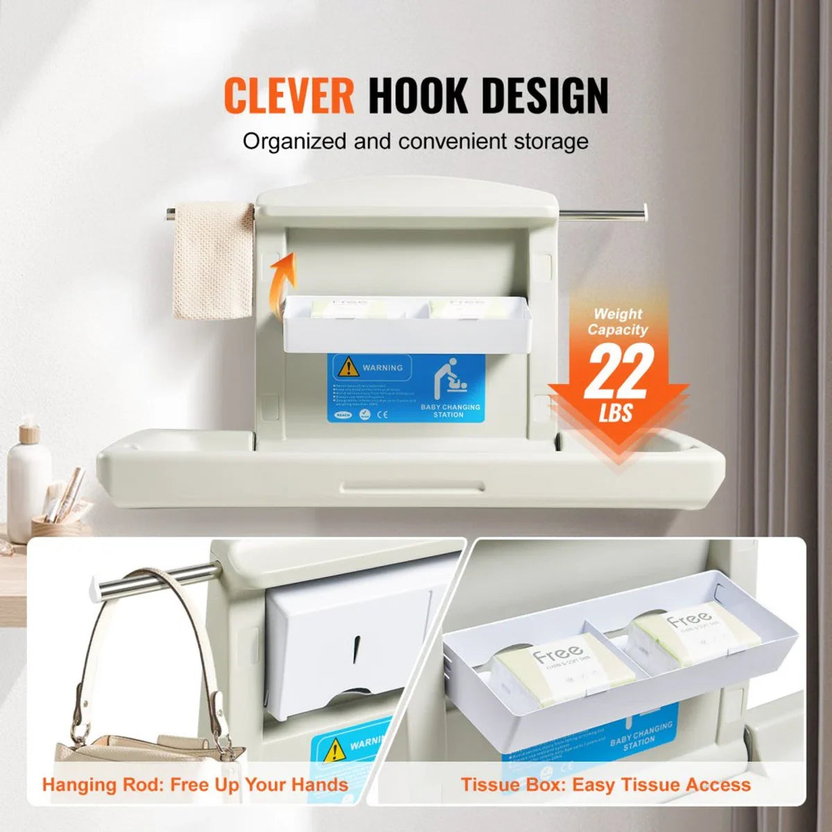 Wall-mounted changing unit, detachable changing table changing trolley, grey changing table with changing mat, safety belt, space-saving and stable, changing rack 20 kg carrying capacity baby