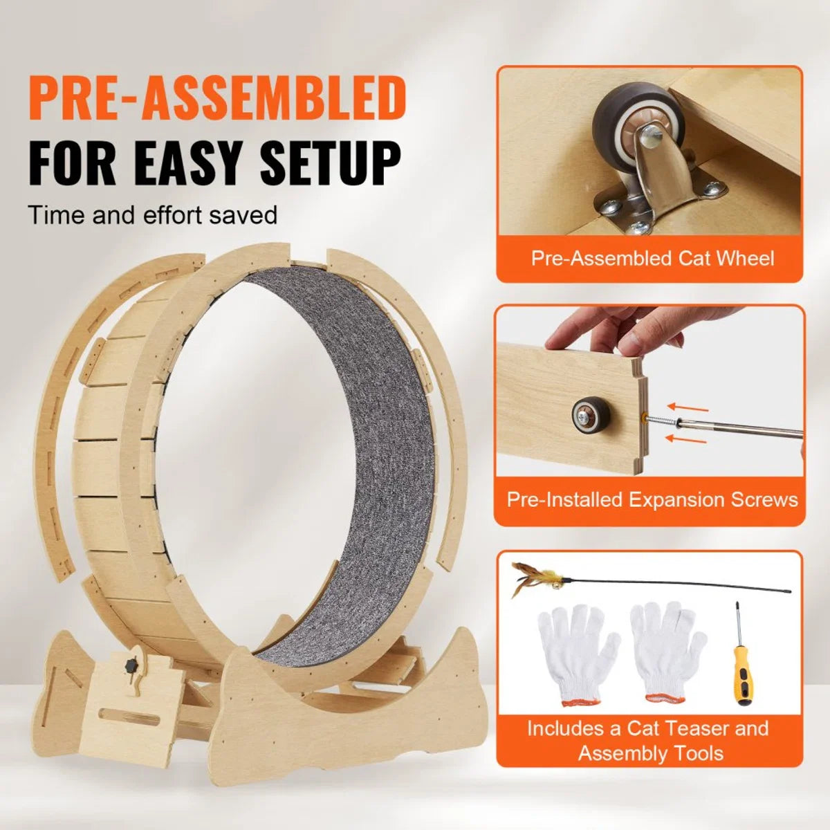 Cat Exercise Wheel 750x320x800mm Cat Exercise Wheel Made of Birch and Poplar Plywood Cat Wheel Low Noise Removable Inner Mat Cat Wheel Suitable for Cats Weighing 2.72 to 3.63 kg