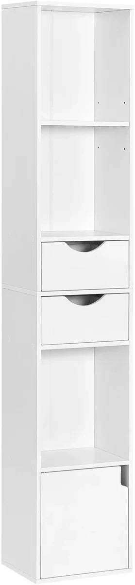 Luxe Opbergkast - Boekenkast - Smalle Kast - Opbergkast - Wandkast - 6 Planken - 2 Lades - Hout - Wit