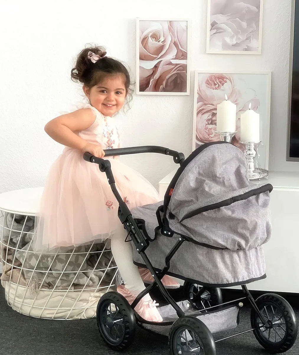 Poppenwagen Ruby-bruin, steen, 63132, grijs, 51 x 37 x 64 cm