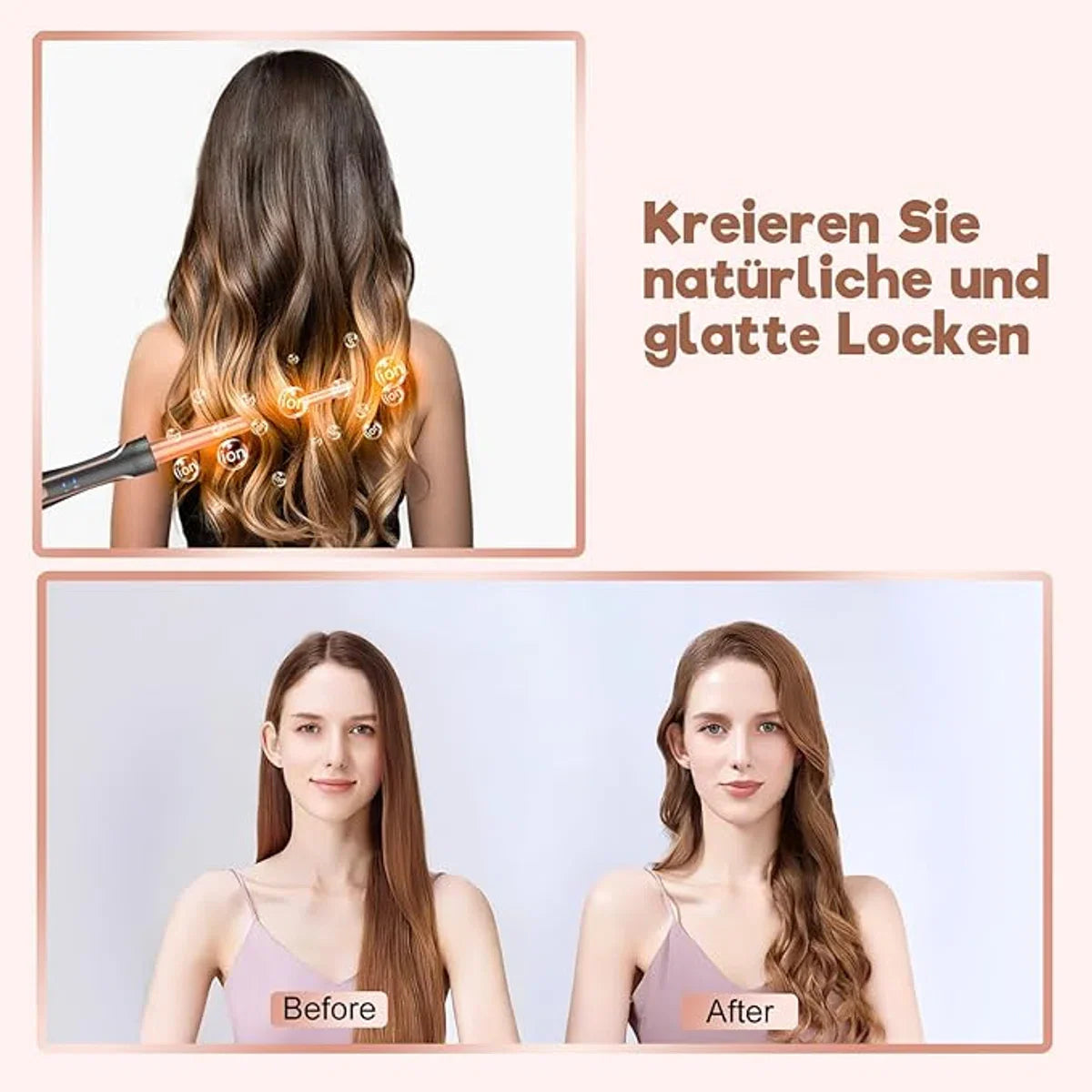 5-in-1 Krultang Set met Verschillende Opzetstukken - Voor Grote en Kleine Krullen, Keramische Krultang, Inclusief Handschoen en Clips - Roségoud