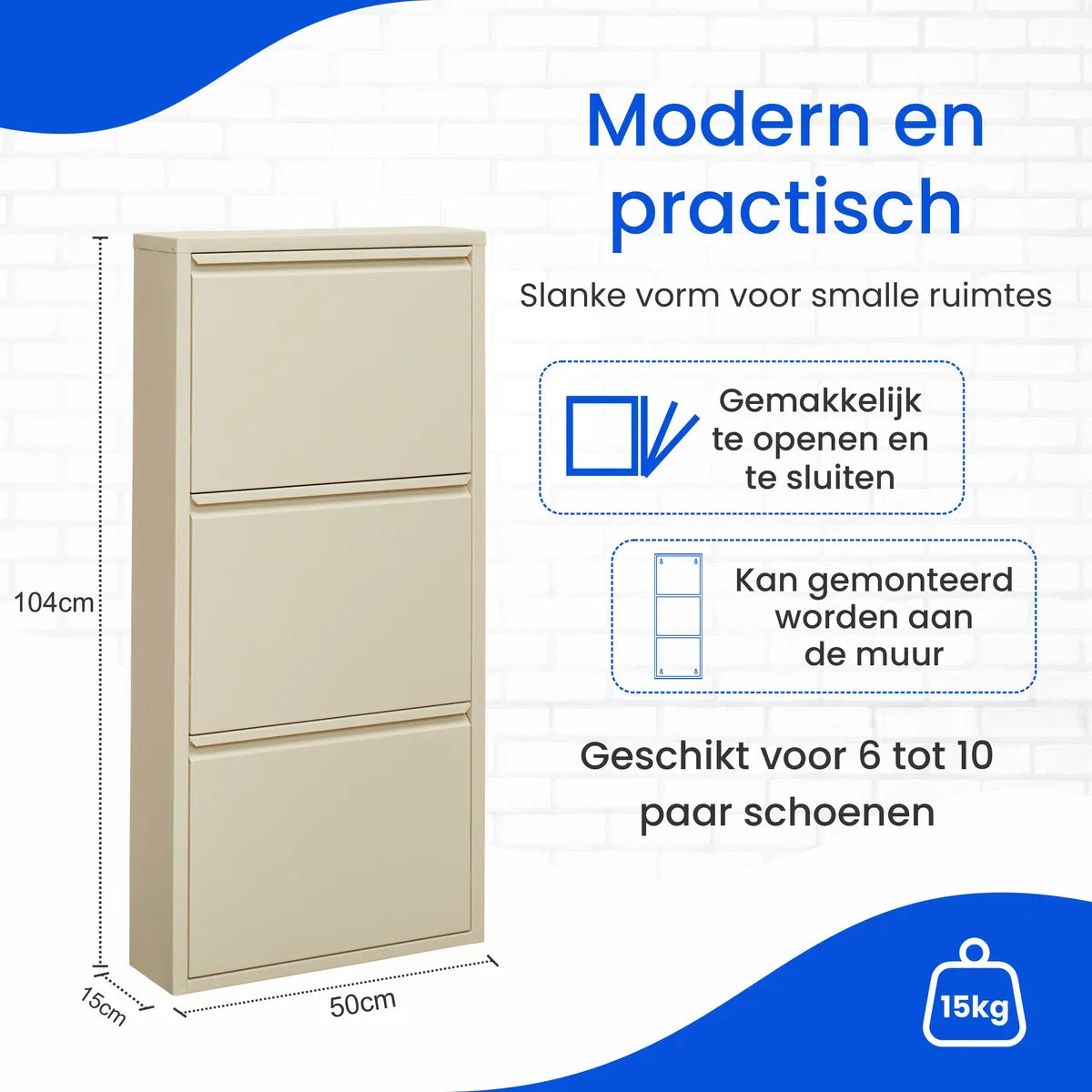 VEEHAUSÂ® - Kelley - Praktisch Schoenenrek - Schoenenrek Ooster Wit - Schoenenrek met 3 Niveaus - Schoenenkast Ooster Wit - Schoenenrek metaal industrieel - Metaal - 50 x 104 x 15cm - Ooster Wit