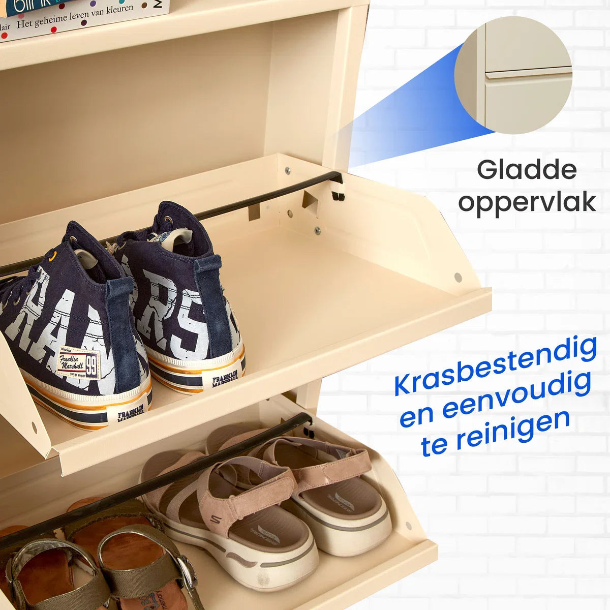 VEEHAUSÂ® - Kelley - Praktisch Schoenenrek - Schoenenrek Ooster Wit - Schoenenrek met 3 Niveaus - Schoenenkast Ooster Wit - Schoenenrek metaal industrieel - Metaal - 50 x 104 x 15cm - Ooster Wit