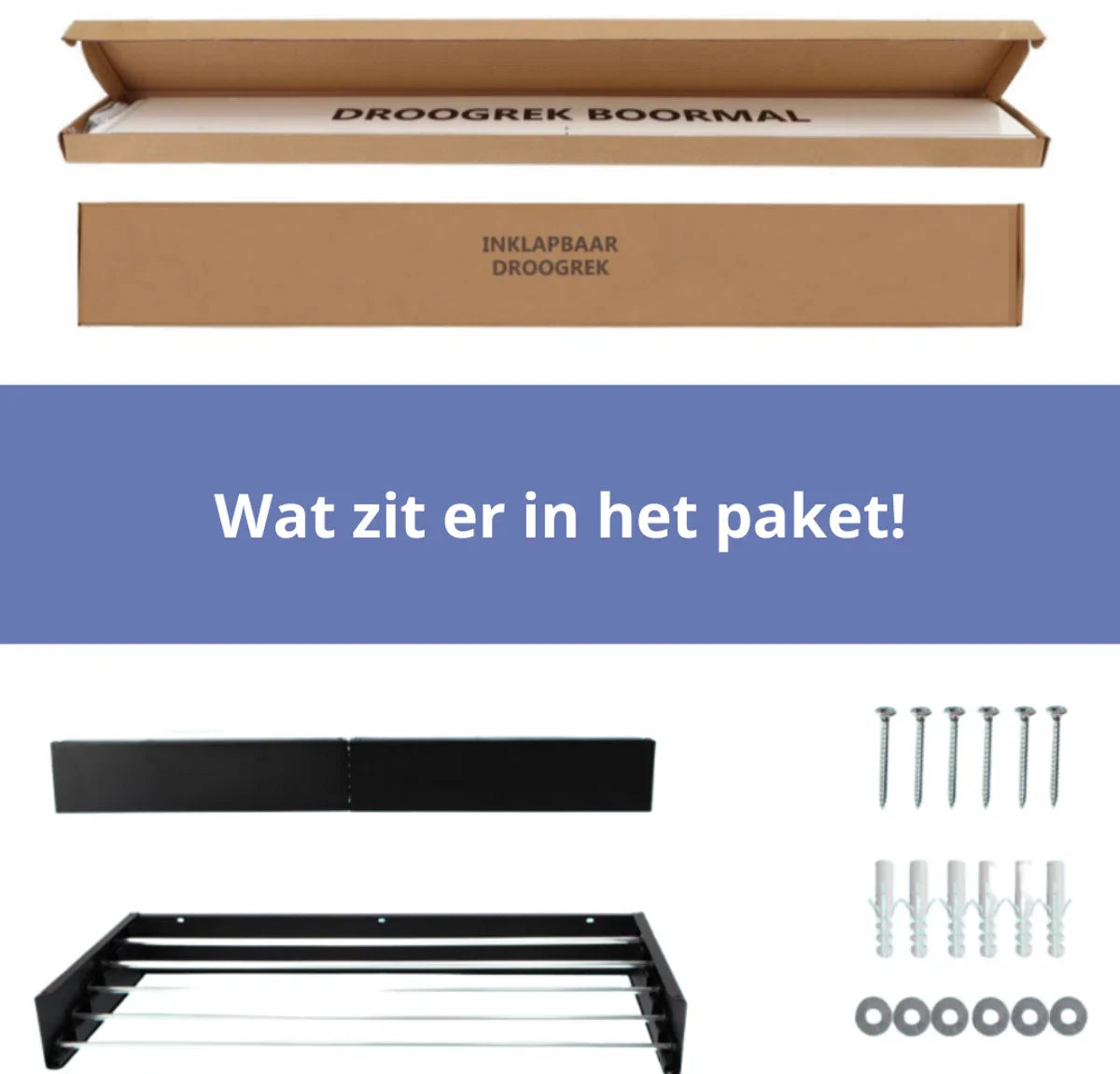 Wanddroogrek XL Zwart 100 cm - Inclusief Boormal - Droogrek Inklapbaar - Wasrek Hangend - Uitklapbaar - Ophangbaar aan de muur - 5 meter Drooglengte