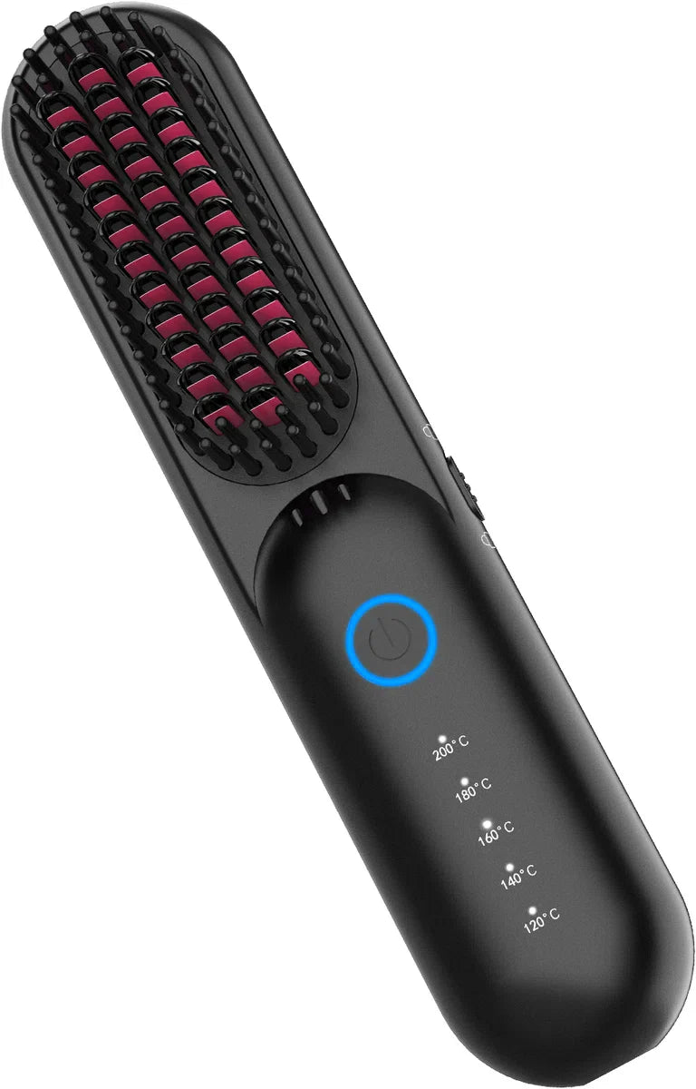 Wireless Hair Straightening Brush - Hair Straightener - Straight Hair - 2-in-1 Electric Straightening Brush - Straight Brush - Hot Air Brush - 200 Degrees - Heated Brush - Hairbrush - Hair Care - Brush - Wireless - Rechargeable - Battery