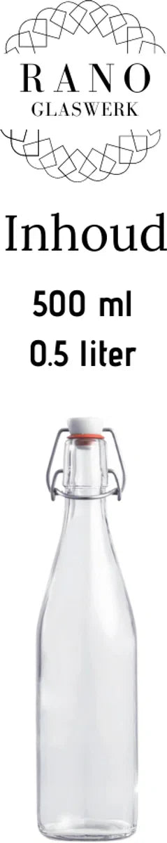 RANO - 12x beugelfles 500ml - Luchtdicht - fles met beugelsluiting / beugelflessen / weckfles / inmaakfles / sapfles / glazen flesjes met dop / decoratie