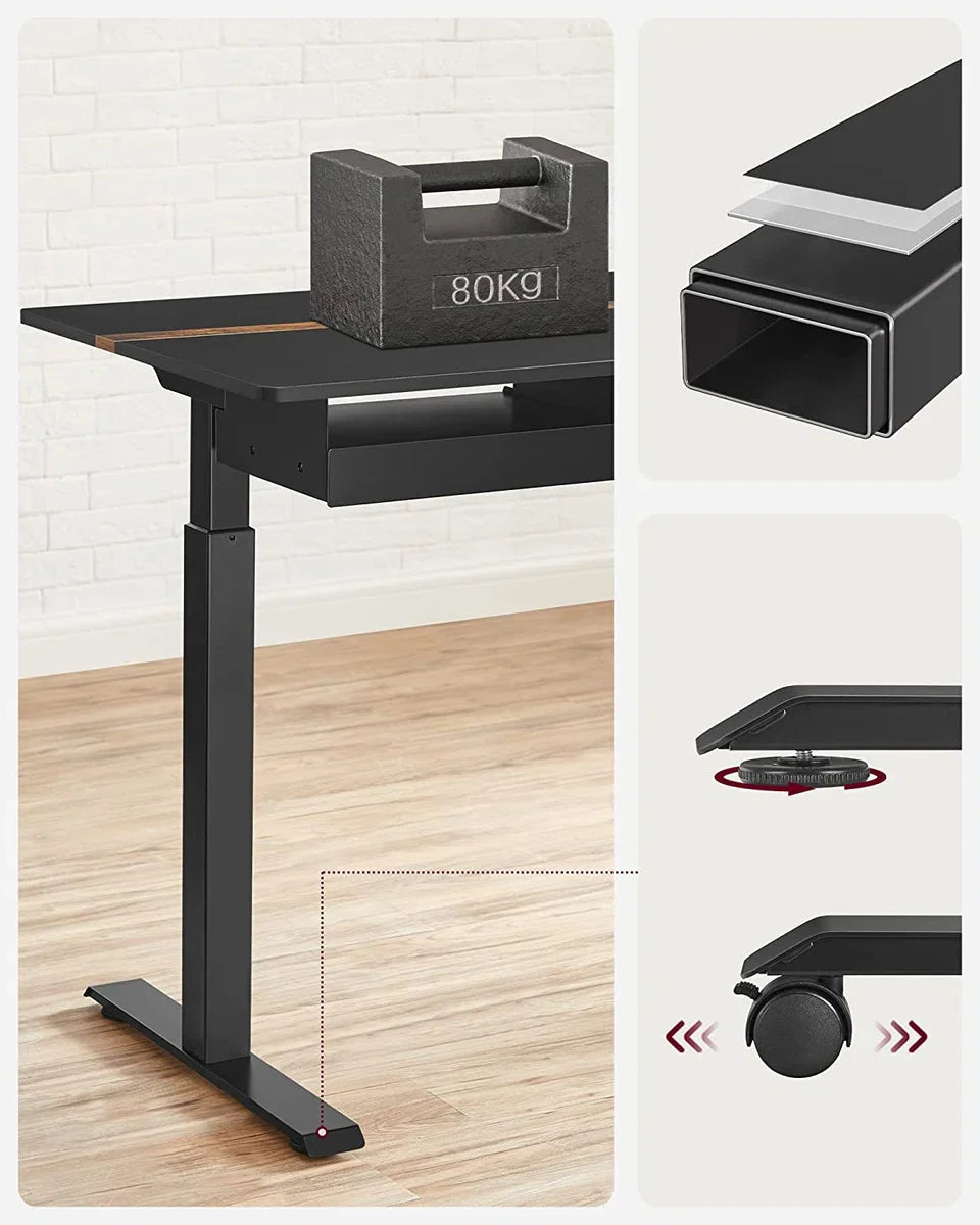 Height-Adjustable Desk - Electric Desk - With Power Outlets - Steplessly Adjustable - 60 x 140 cm - Black