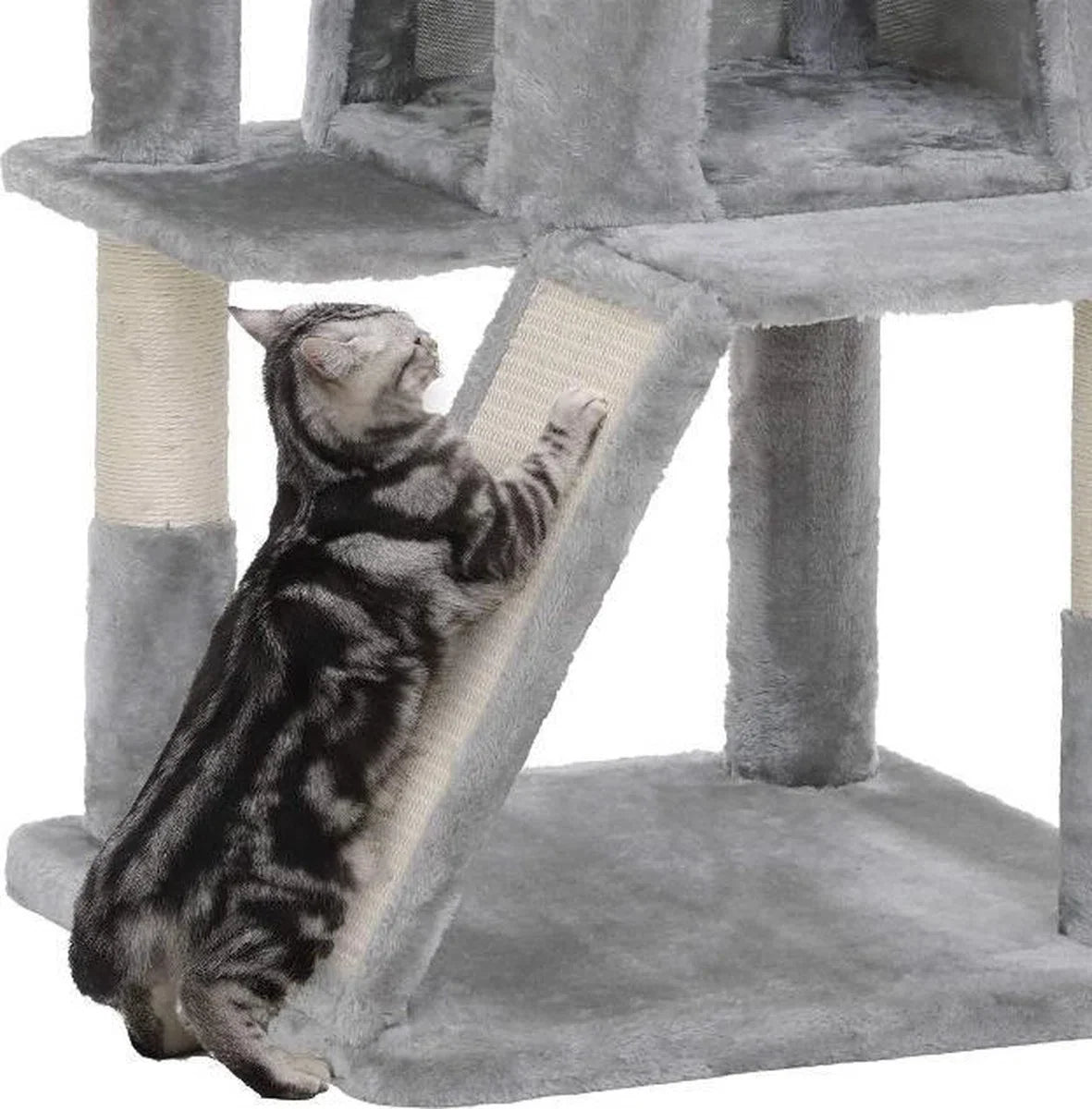 Large Cat Tree for Multiple Cats, Cat Condo with Hammock, Cat Scratching Post, 143 cm, Light Grey
