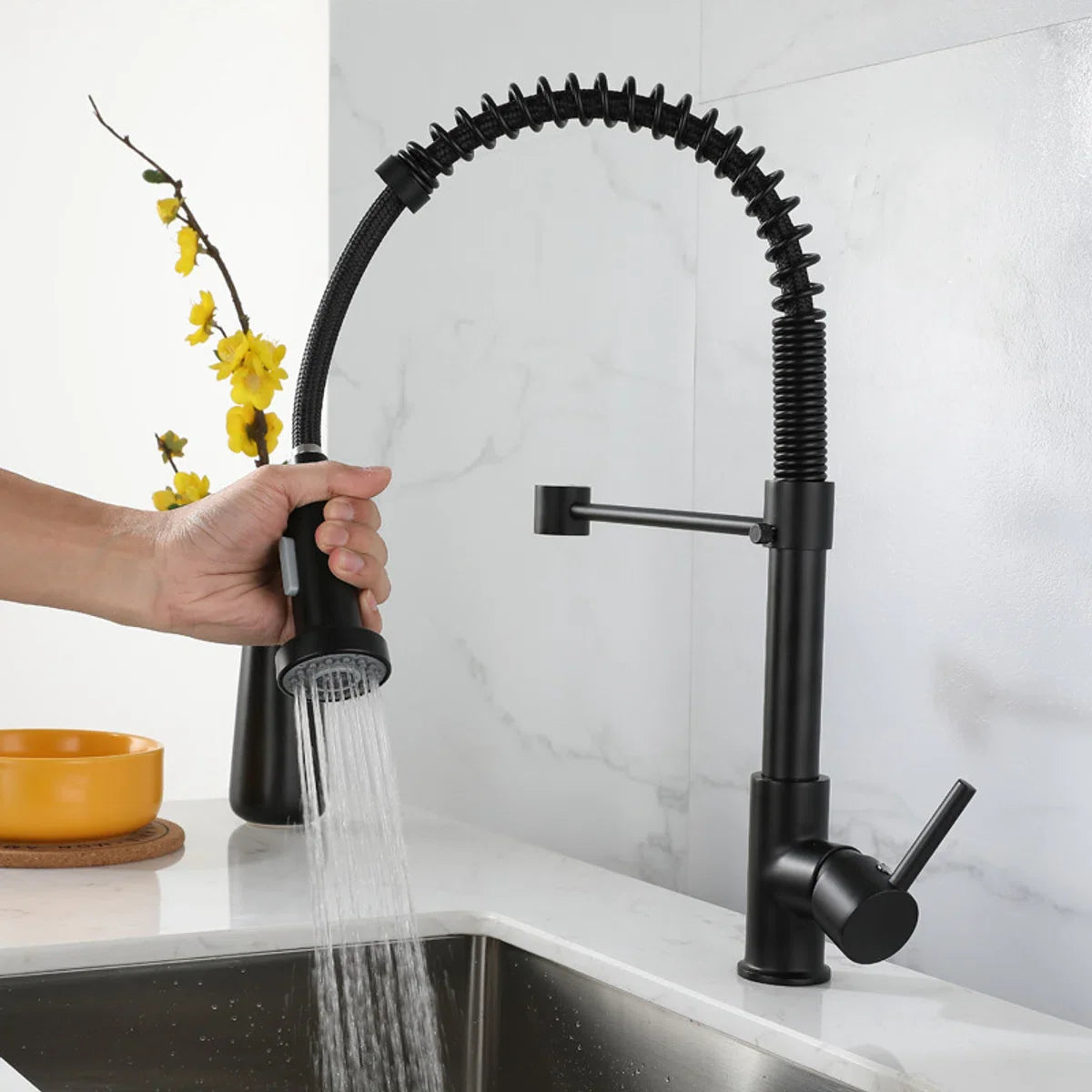 Black Kitchen Tap with Pull-Out Spout | Mixer Tap | Flexible Hose
