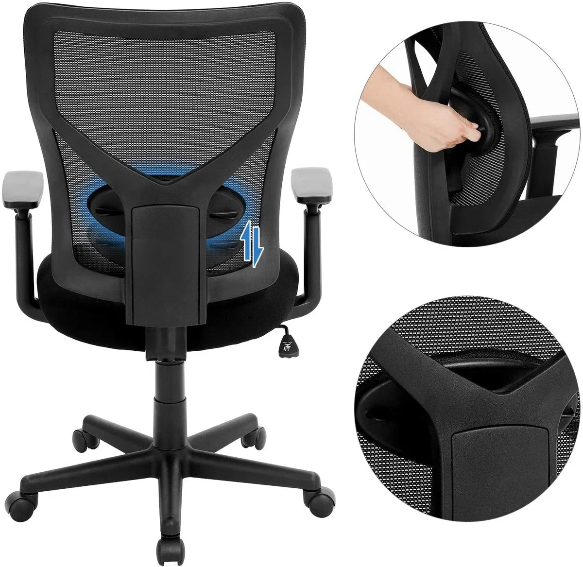 Acaza Office Chair for Adults - Office Chair with Wheels - Ergonomic Gaming Chair - Adjustable Armrests and Backrests - Black