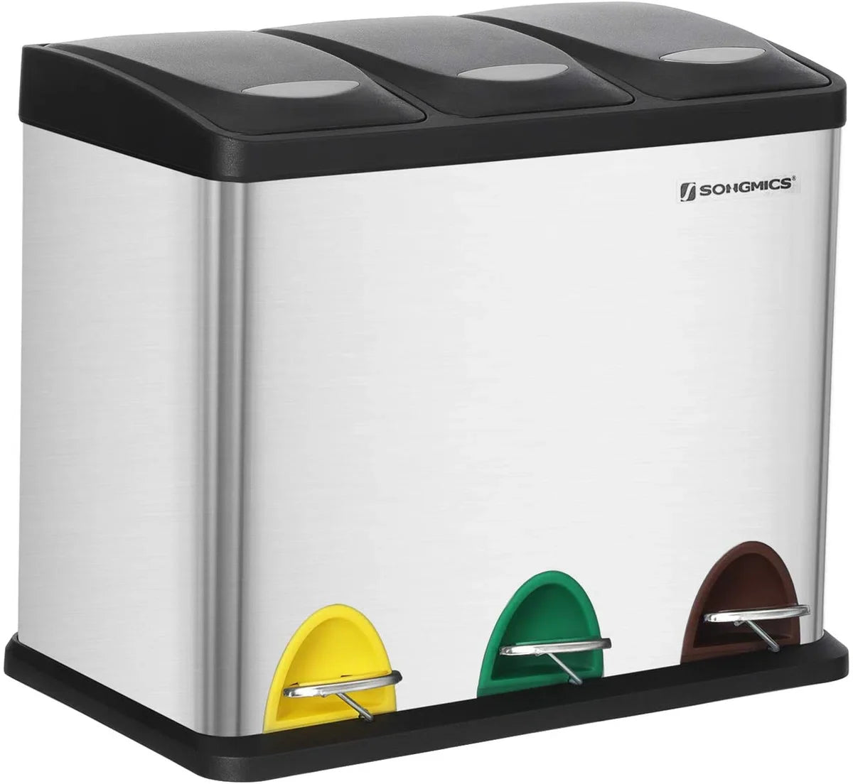 Kitchen waste bin, 3-in-1 waste bin, 24 litre, waste separation, metal pedal bin, waste separation system, robust, easy to clean, steel, silver