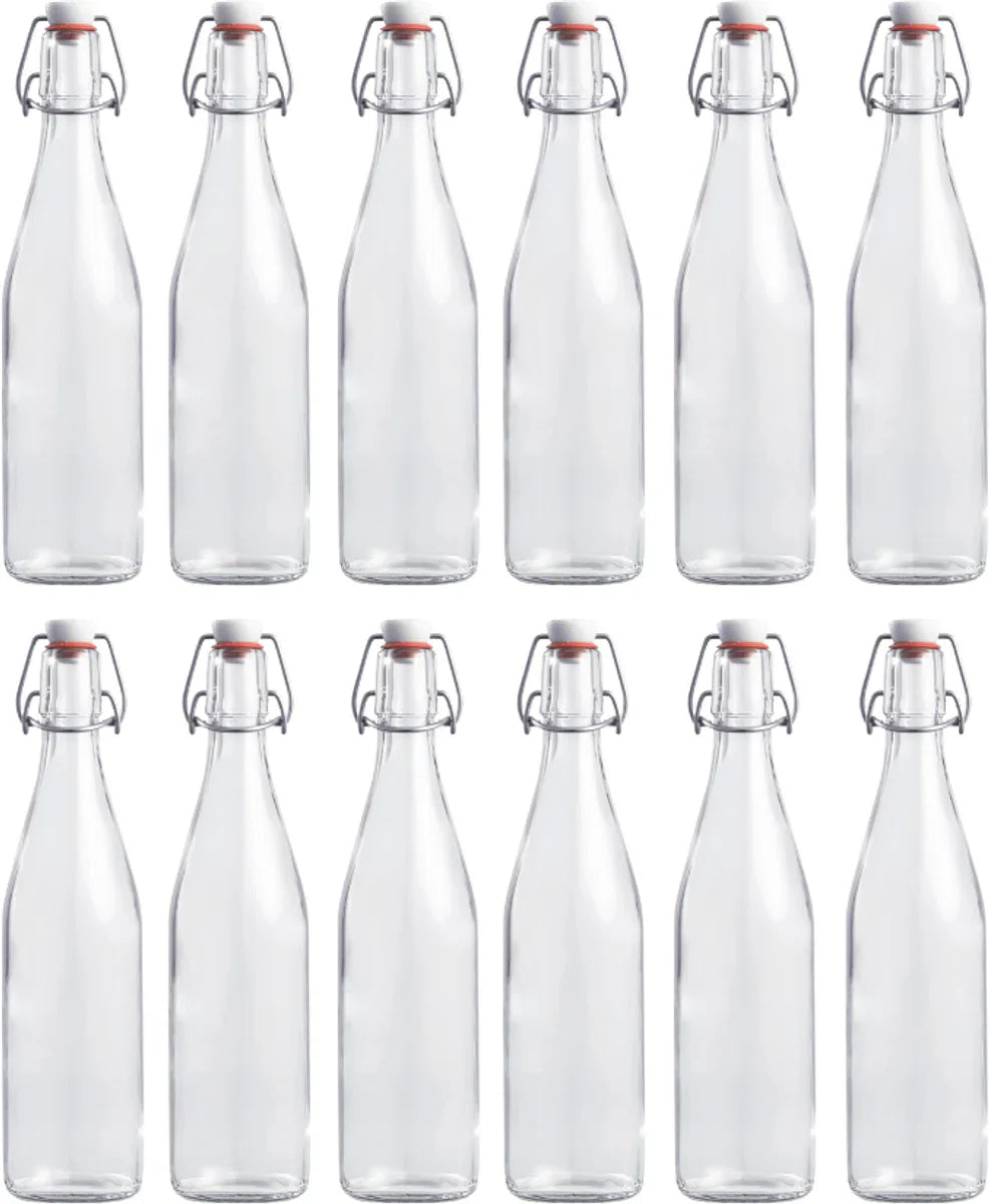 RANO - 12x beugelfles 500ml - Luchtdicht - fles met beugelsluiting / beugelflessen / weckfles / inmaakfles / sapfles / glazen flesjes met dop / decoratie
