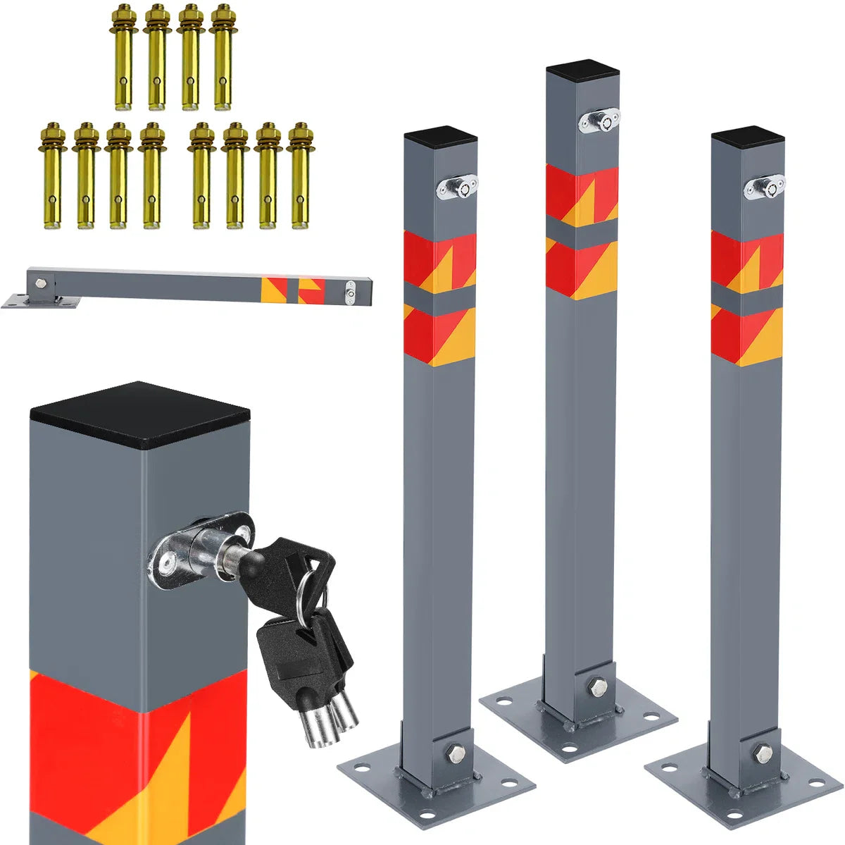 Parkeerplaats Slot - Parkeerbeugel - 3 stuks Parkeerpaal - Oprit Ruimte Bewaker –Waterdicht Auto Slot - Parkeerruimte Slagboompaal - Parkeerpaal