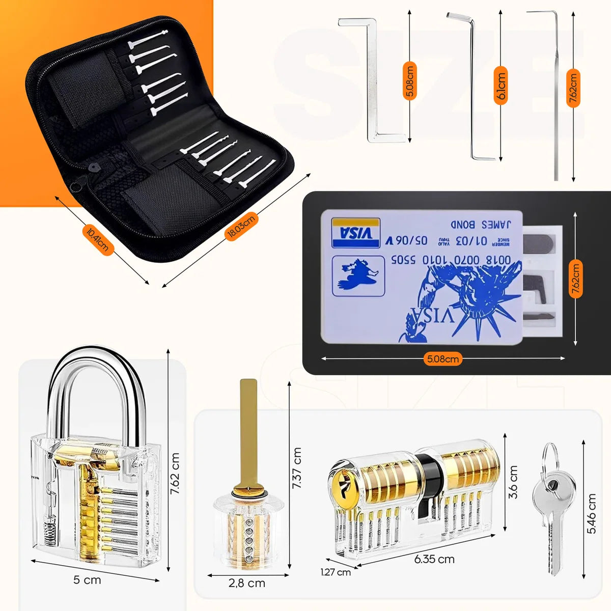 Lockpick set 46 stuks - Meest uitgebreid - Voor beginners en gevorderden - Survivalset - Incl. 4 doorzichtige sloten + 3 bonus levels - Handleiding