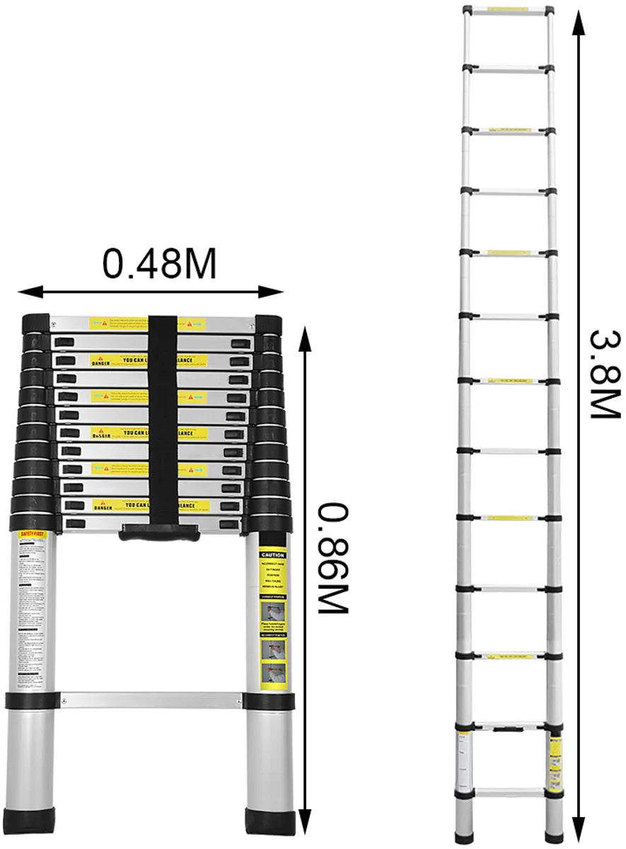 Telescopische Vouwladder - Telescopische Ladders - Soft Close - Werkhoogte 3,8 m - zilver