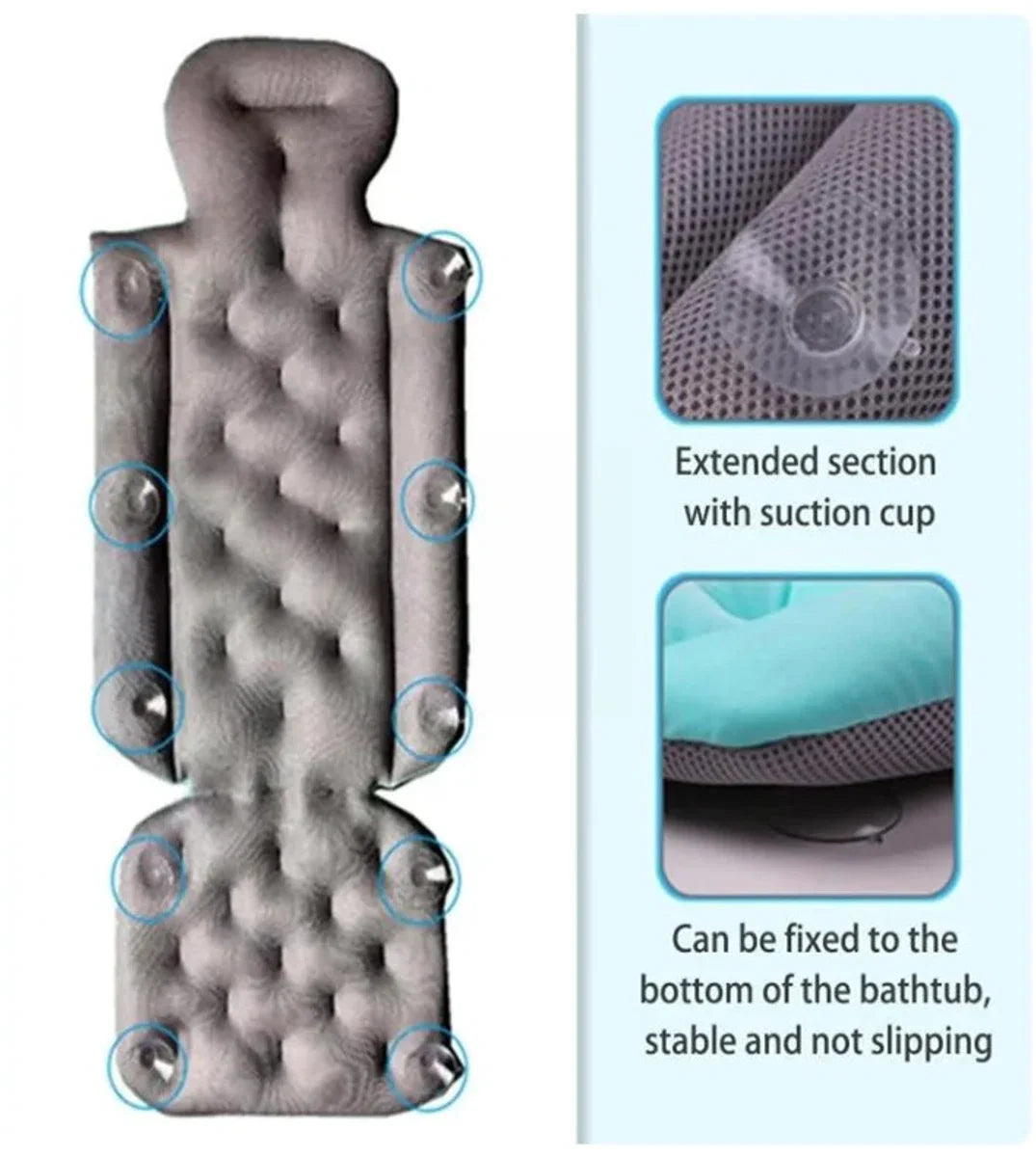 Luxury Bath Pillows - Blue - Anti-Slip Spa Head Rest Cushion Back Support - Bathing - Waterproof Baby Pillow - Organic Material