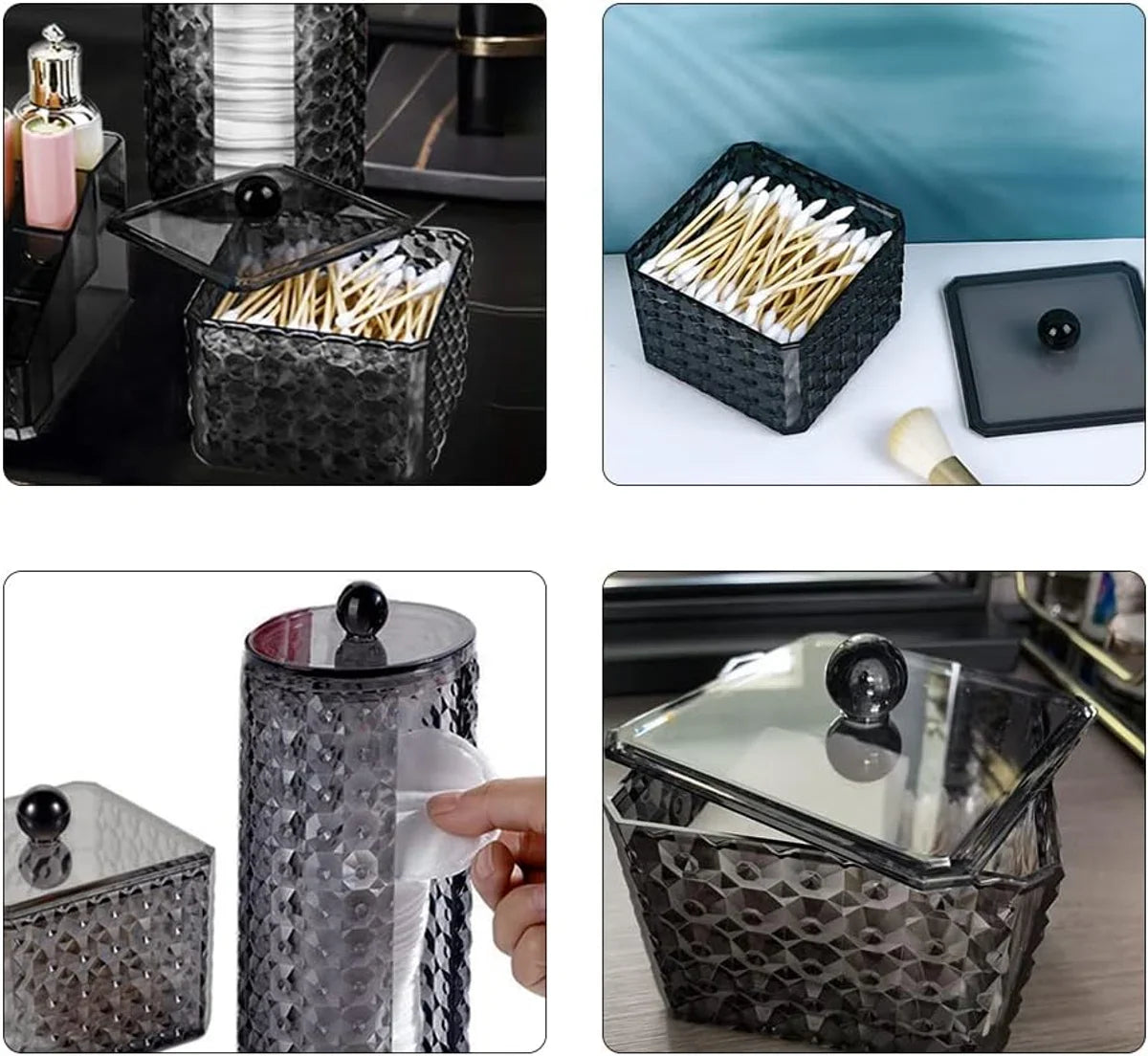 Wattenschijfdispenser, 2 stuks, wattenstaafjeshouder, opslag met deksel, wattenschijfhouder, opbergpot van kunststof, wattenschijfjes organizer, opbergen in de badkamer
