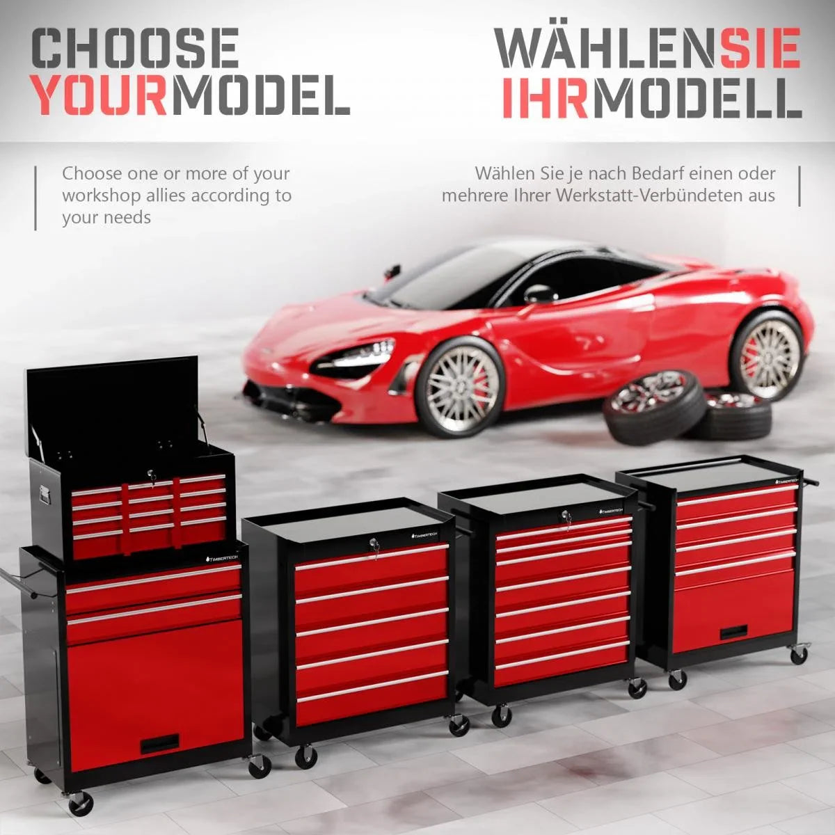 Tool trolley XXL - 7 drawers - Red / black