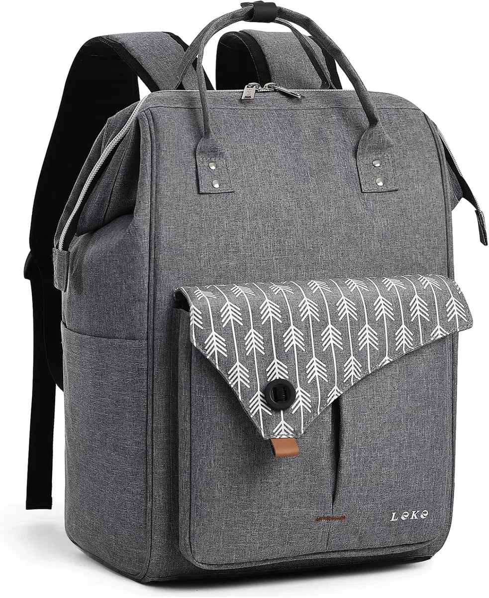 Damesrugzak, laptoprugzak 15.6 inch, grote, lichte rugzak met datakabelvak voor werk, reizen, school, zakelijk, leraren, rugzakken, grijs