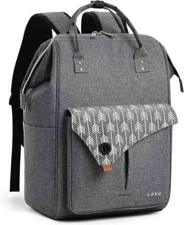 Rugzak voor dames, laptop, laptoprugzak 15.6 inch, groot, lichte rugzak met datakabeltas voor werk, reizen, school, zaken, leraren, rugzakken, grijs